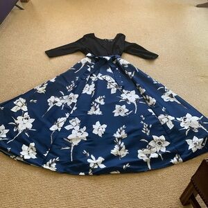 Formal dress. Floor length. Royal blue and black. Size 14